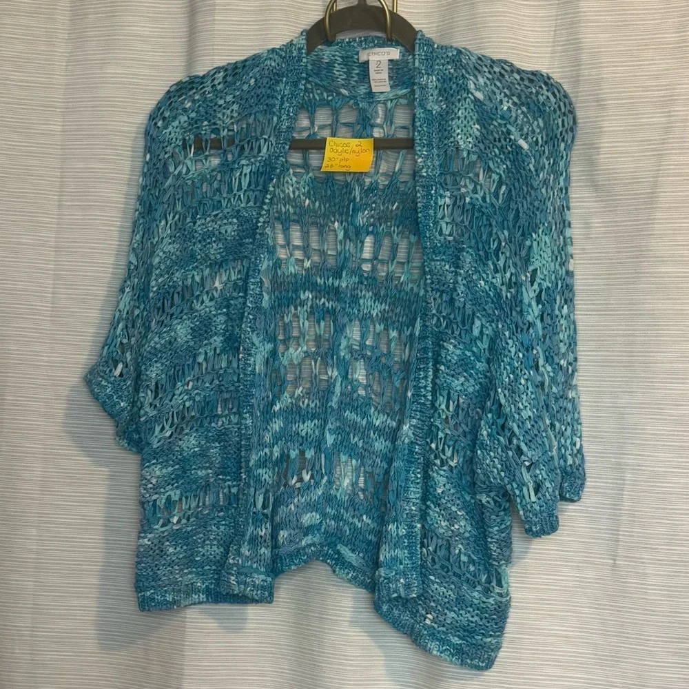 Chico's Turquoise Open Weave Cardigan - Picture 1 of 3